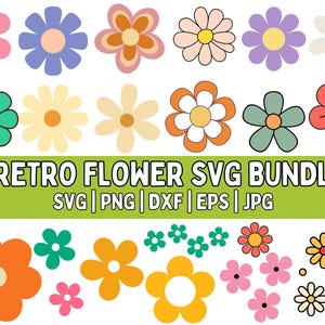 Retro Flower SVG Bundle: Daisy Clipart, Floral PNG (Instant Download)