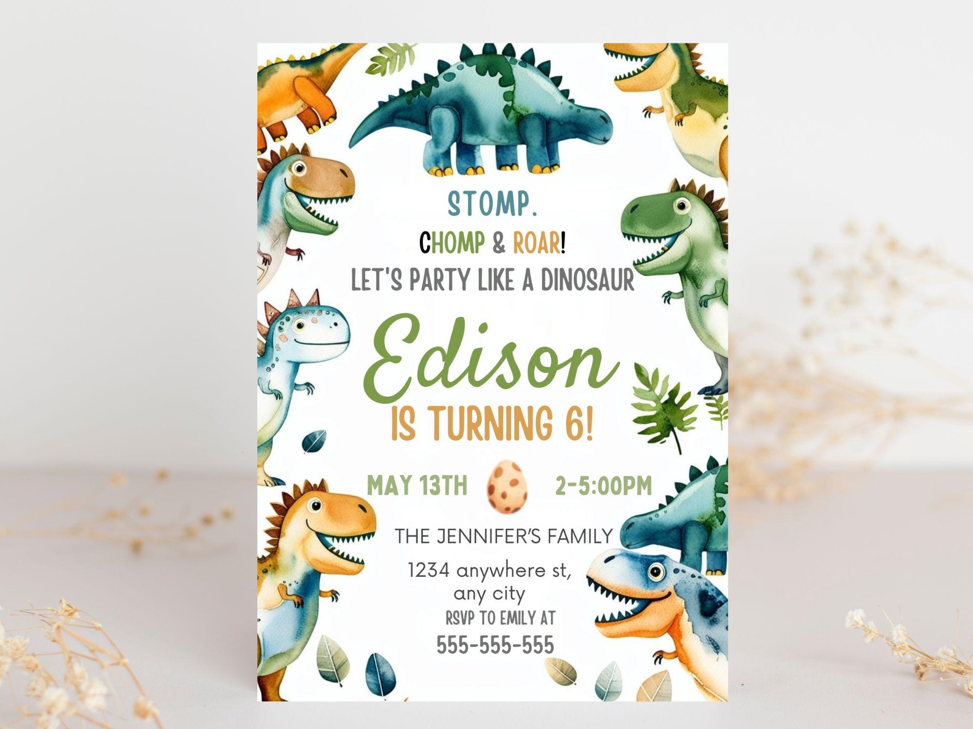 Editable Dinosaur Birthday Party Invitation Template, Editable ...
