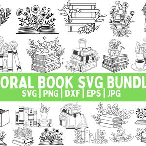 Floral Book SVG, Book Svg bundle, Books with Flowers Svg, Reading book Svg, wildflowers book bundle svg ,open book svg, stack of books svg