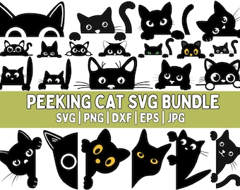 Peeking Cat Silhouette: SVG, PNG, EPS Clipart (Instant Download