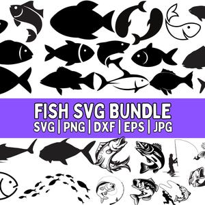Fish SVG Bundle, Fish PNG Bundle, Fish Clipart, Fish SVG Cut Files for Cricut, Tropical Fish Svg, Fish Silhouette, Fish Vector