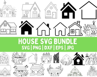 Huis SVG-bundel: bloemen, Scandinavisch, Tiny House Cut-bestanden (digitale download)