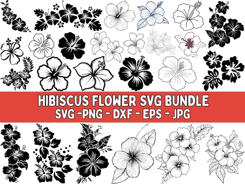Hibiscus Flower SVG Bundle, Tropical Hawaiian Clip Art (digital ...