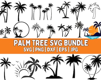 Paquete SVG de silueta de palmera: Clipart de playa tropical (descarga digital)