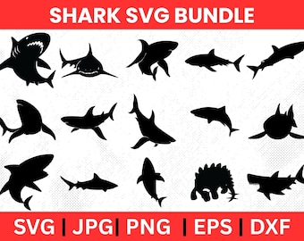 Pacchetto SVG di squali, divertenti clipart di animali (download digitale)