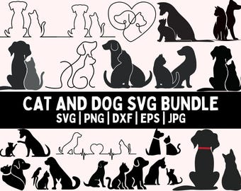 Cat and Dog Line Art SVG: Friendship Silhouette (Digital Download)