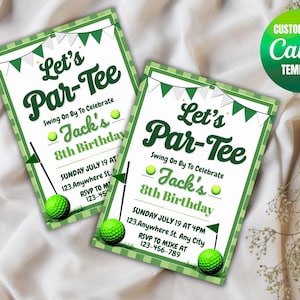 Golf Birthday Invitation, Let&#39;s Par Tee Golf Birthday Invite, Golf Birthday Party Invites, Editable 5x7 Canva Template