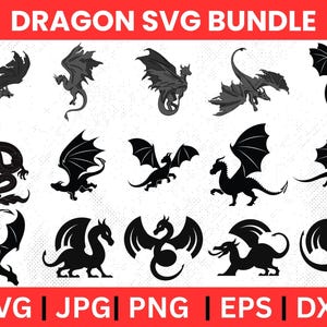 Dragon SVG Bundle, Dragon Clipart for Cricut & Cut File, Dragon Silhouette, Dragons Head, Dragon Tattoo Svg, Dragon PNG DXF, Commercial use