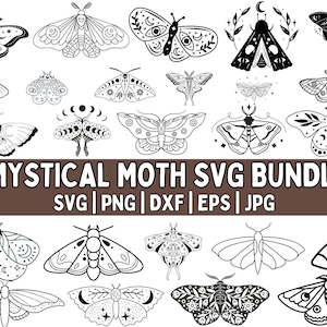 Moth SVG Bundle: Black Outline Clipart, Logo, Sublimation (Digital Download)