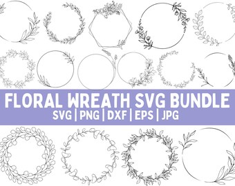 Floral Wreath SVG Bundle: Botanical Circle Frame Designs (Digital Download)