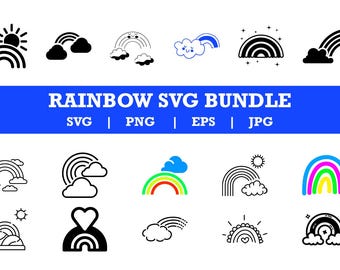ボヘミアン レインボー SVG バンドル: ハート レインボー カット ファイル (デジタル ダウンロード)