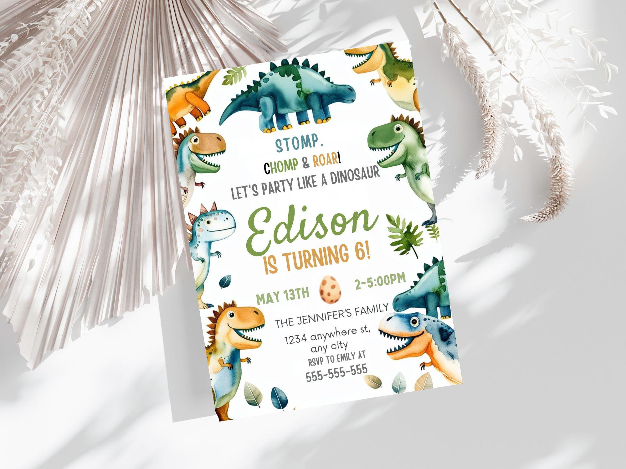 Editable Dinosaur Birthday Party Invitation Template, Editable ...