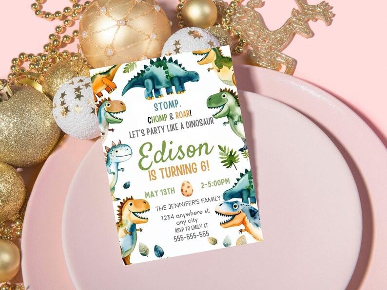 Editable Dinosaur Birthday Party Invitation Template, Editable ...