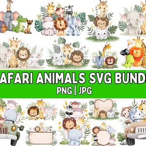 Safari animals watercolor clipart \ Safari animals jpg \ Safari animals png \ baby shower jpg\ cute animals png \ safari animals outline jpg