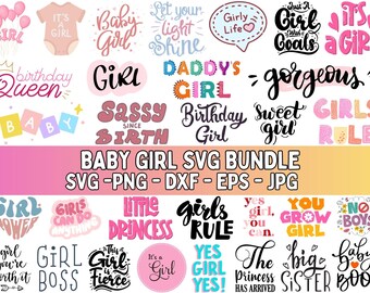 Baby Girl Svg Bundle, Little girl Svg, Welcome Baby Svg, Cute Baby girl Svg,Newborn Svg, Retro Quotes, Baby Shower, For Cricut, Silhouette