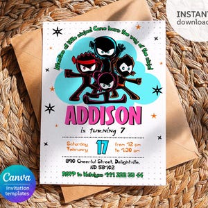 Ninja Birthday Invitation Template, Editable Party Invite (Digital Download)