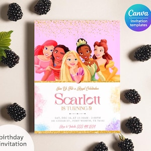 Princess Birthday invitation, Girl editable invite template, printable castle invitation, once upon a time royal party, instant download