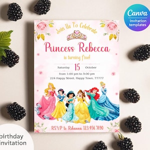 Princess Birthday invitation, Girl editable invite template, printable castle invitation, once upon a time royal party, instant download