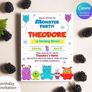 Monster birthday Invitation, printable Monsters University template, Editable monster inc evite halloween boo-day party, 1st Birthday Invite