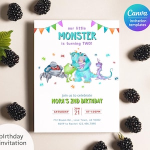 Monster birthday Invitation, printable Monsters University template, Editable monster inc evite halloween boo-day party, 1st Birthday Invite