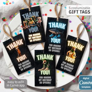 Italian Brainrot printable gift tags, birthday party thank you card, Editable Template, diy Meme bday decorations,  party favors