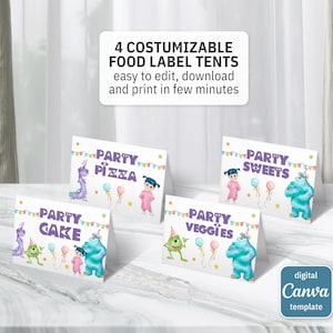 Monster Inc printable table tent, food or name lable, birthday party Editable Template, diy Monsters University bday decorations