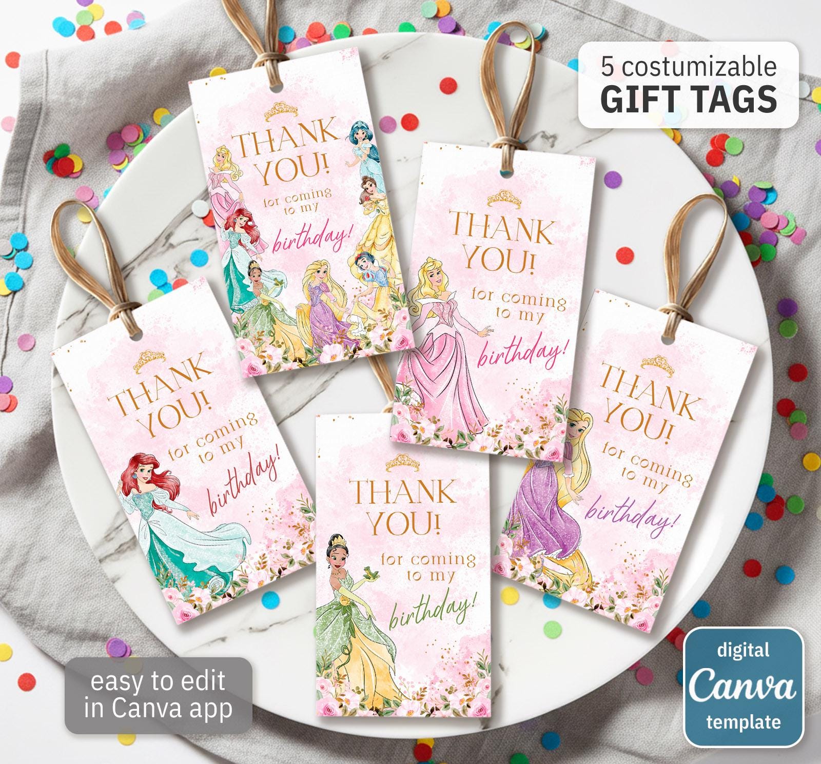 Vip Princess Tag Princess Printable Gift Tags, Birthday Party Thank You Card, Editable ...