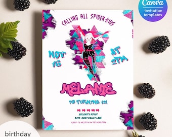 Invitación de cumpleaños de Gwen, invitación de cumpleaños de niña de Spider-Verse, invitación editable de Ghost Spidey, fiesta de Spidey Gwen, cumpleaños de niña Spider-Man