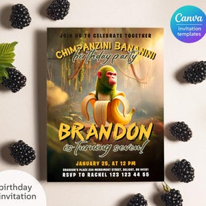 Convite para Brain Rot italiano, convite para Chimpanzini Bananini, convite de aniversário para meme do TikTok editável e para impressão, festa engraçada para Brain Rot
