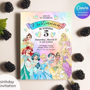 Princess Birthday invitation, Girl editable invite template, printable castle invitation, once upon a time royal party, instant download