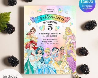 Princess Birthday invitation, Girl editable invite template, printable castle invitation, once upon a time royal party, instant download