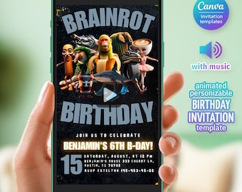 Italian Brainrot Animated Birthday Video Invite, Digital Editable Meme Theme for Teen Kids Party via WhatsApp or Email