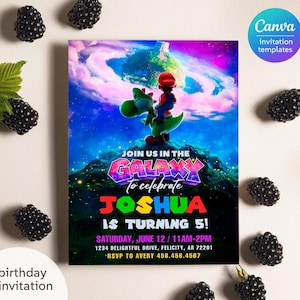 Mario Galaxy Birthday Invitation, Yoshi Invite Template (Digital Download)