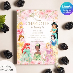 Princess Birthday invitation, Girl editable invite template, printable castle invitation, once upon a time royal party, instant download
