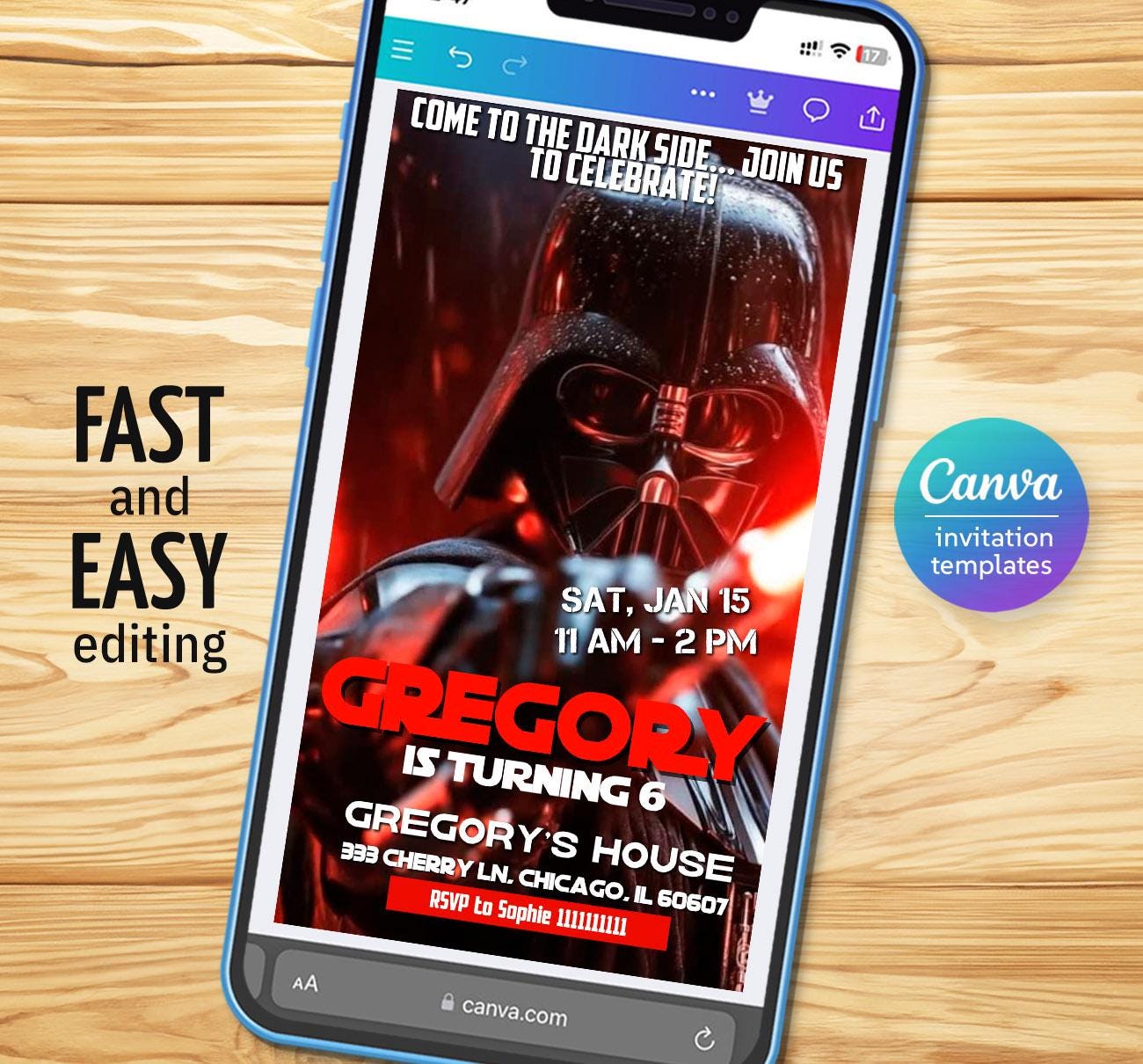 Star Wars Animated Birthday Video Invite, Digital Darth Vader ...