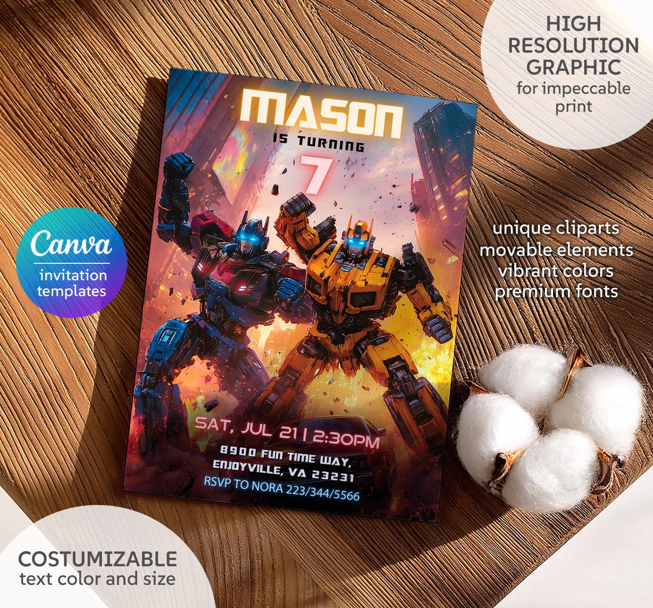Transformers Invite Printable Invite, Transformers Rise of the Beasts Birthday Invitation ...