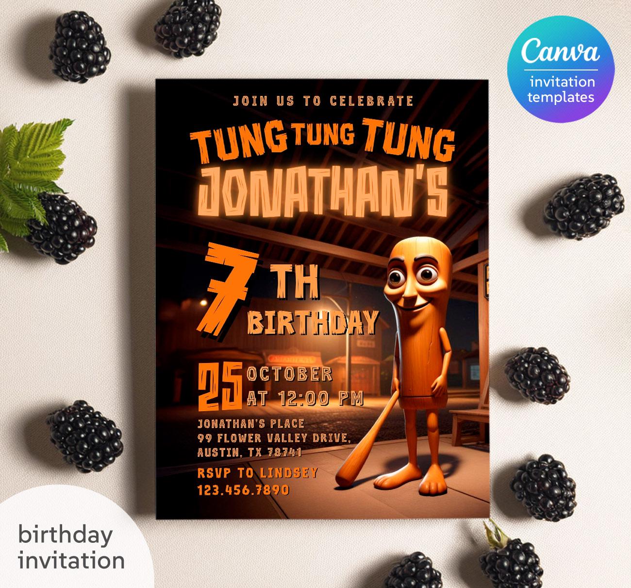 Italian Brain Rot invitation, Tung Tung Sahur invitation, printable editable tik tok meme birthday invite, funny shark brainrot party