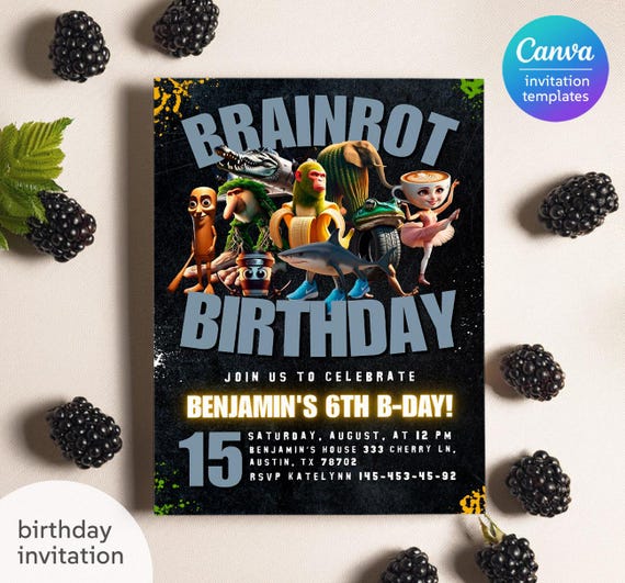 Italian Brainrot Meme Birthday Invitation, Funny Digital Party Card, Pizza Theme Invite, Skibidi-Tralalero Viral Evite for Teens