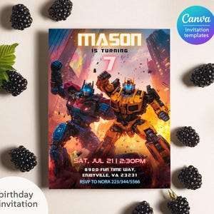 Convite para impressão, convite de aniversário Transformers Rise of the Beasts, convite Optimus Prime, festa Autobots, convite Bumblebee editável