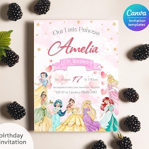 Princess Birthday invitation, Girl editable invite template, printable castle invitation, once upon a time royal party, instant download