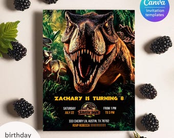 Invitación de cumpleaños imprimible de dinosaurio, invitación de cumpleaños de dinosaurio, invitación de parque, invitación del mundo, invitación de fiesta de T-Rex, descarga instantánea
