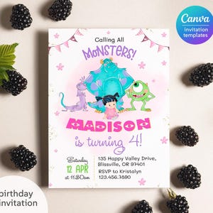 Monsters University Birthday Invitation, Editable Monster Inc. Evite (Canva Template)