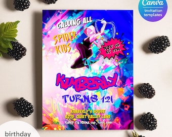Invitación de cumpleaños de Gwen, invitación de cumpleaños de niña de Spider-Verse, invitación editable de Ghost Spidey, fiesta de Spidey Gwen, cumpleaños de niña Spider-Man