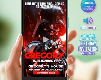 Star Wars Animated Birthday Video Invite, Digital Darth Vader Stormtrooper Party Invitation for Kids 4th 5th via WhatsApp