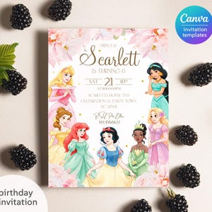 Princess Birthday invitation, Girl editable invite template, printable castle invitation, once upon a time royal party, instant download