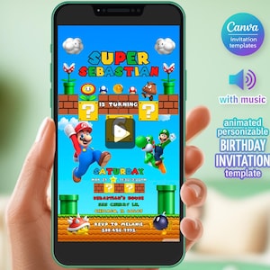 Super Mario Birthday Invitation, Mario Bros Party Invite, Digital Video Game Theme, Editable Mario Luigi Template, Printable Nintendo Design