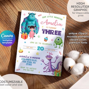 Monster birthday invitation, printable Monsters University template, editable Monster Inc evite Halloween Boo-Day Party, 1st birthday invite