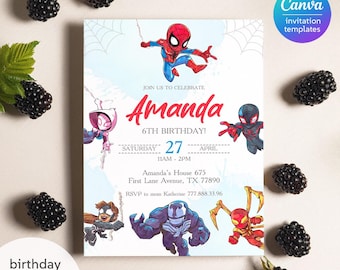 Printable Boy Birthday Invitation, superhero birthday invite, spidey friends invitation, spiderman birthday party invite, super hero