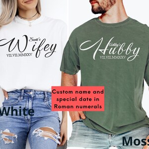 custom matching couple shirt, personalized bride groom gift tshirt, wedding party tee, hubby and wifey matching t shirt, honeymoon tee