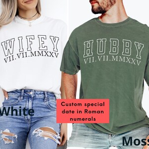 custom matching couple shirt, personalized bride groom gift tshirt, wedding party tee, hubby and wifey matching t shirt, honeymoon tee